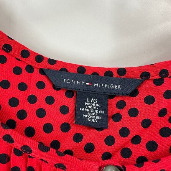 Tommy Hilfiger Red Polka Dot Button Placket Pintuck Tank Dress Size Large - Picture 7 of 11
